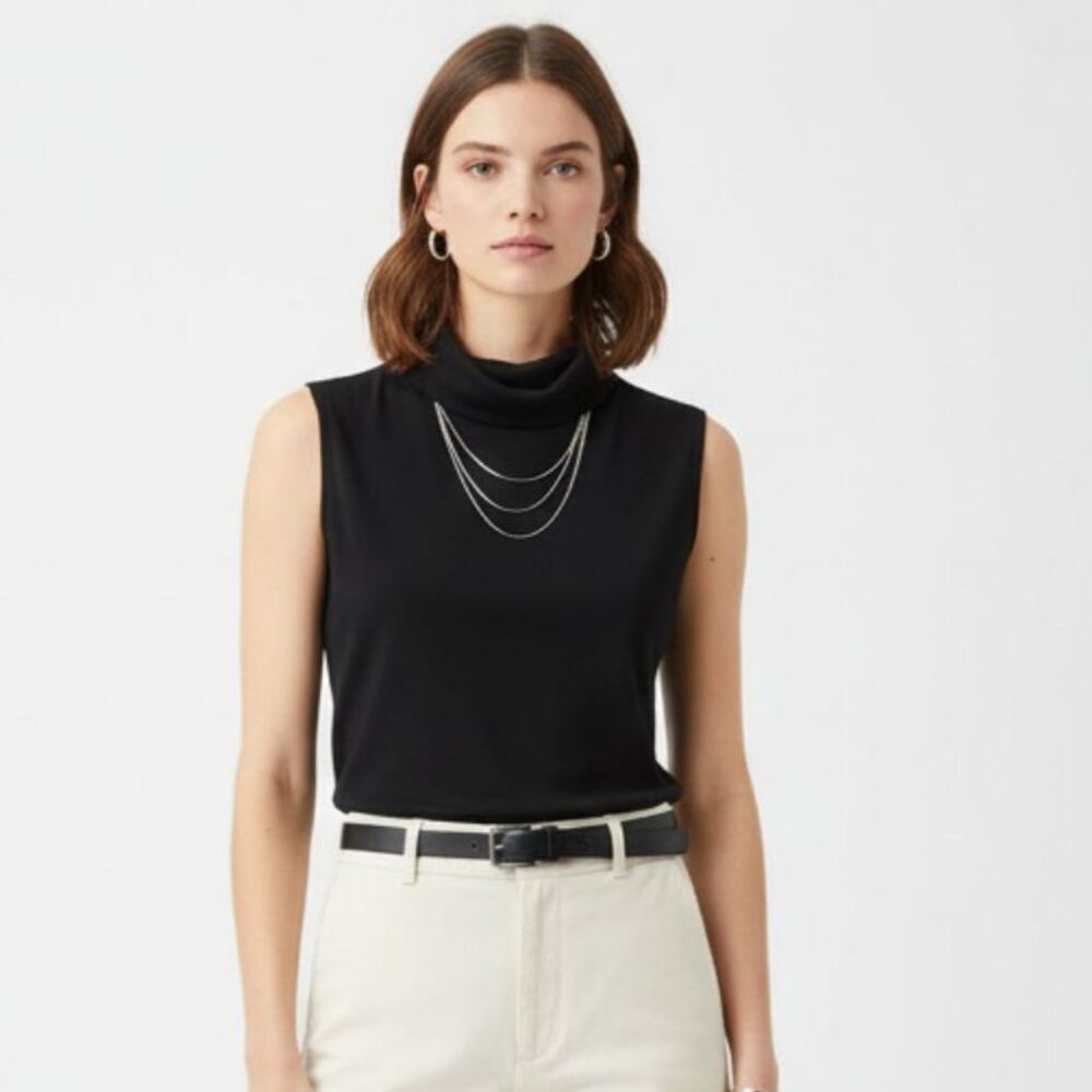Misook black Sleeveless Foldover Drape Neck Woven Blouse Top S